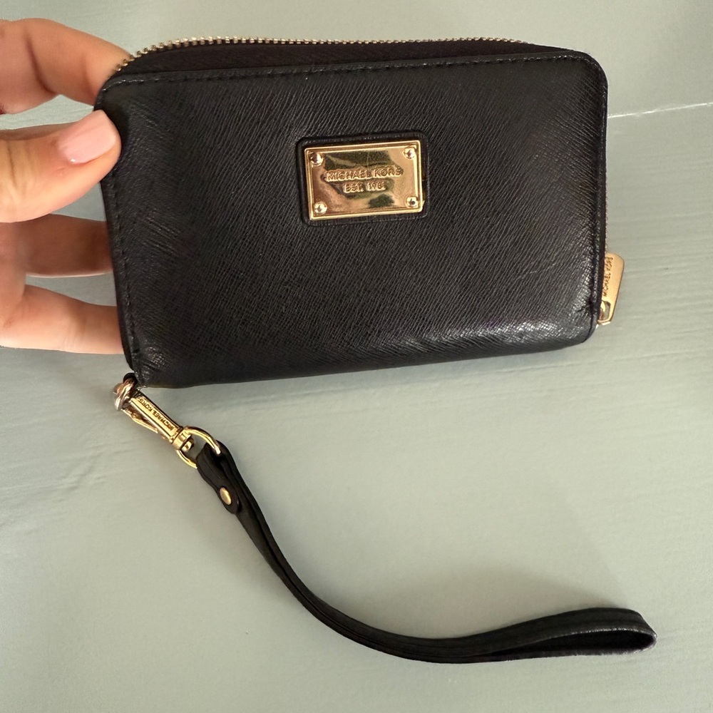 Michael Kors Black Wristlet with Gold Accents